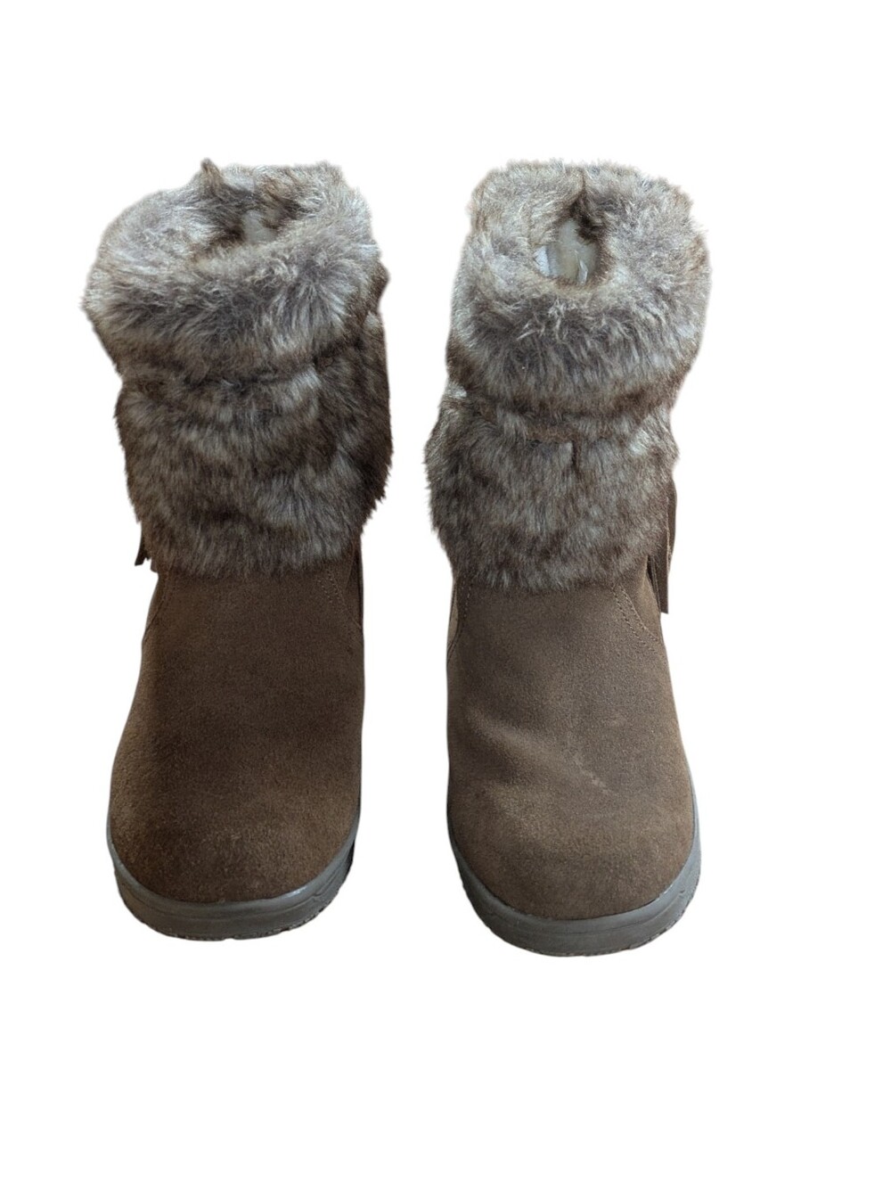 Minnetonka Suede Everett Boot Brown Faux Fur Size 8 - Picture 4 of 12